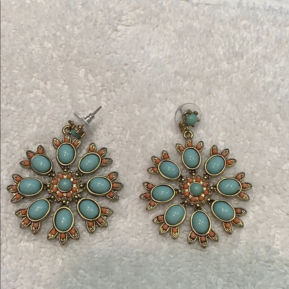 Earrings / blue and salmon pink